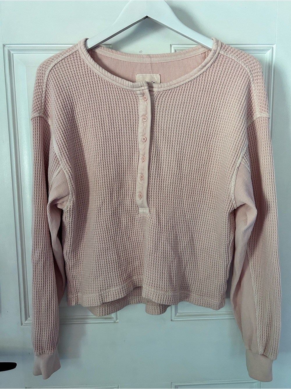 aerie Long-Sleeve Waffle Henley Top - Light Pink
